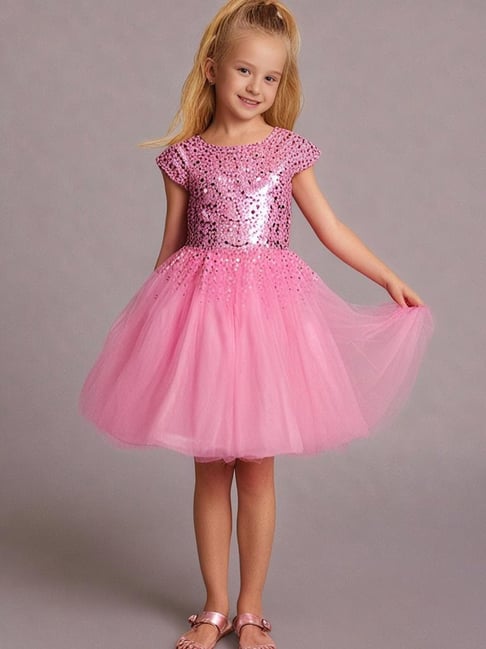 Cherry Crumble By Nitt Hyman Girls Pink Flared Embellished Dress