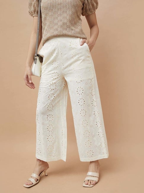 embroidered off white long pants