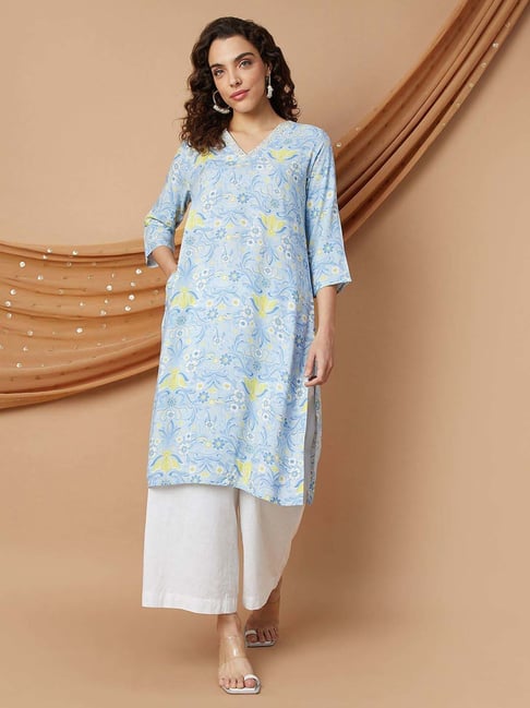 Melange By Lifestyle Aqua Regular Fit Printed Kurta-picture-10
