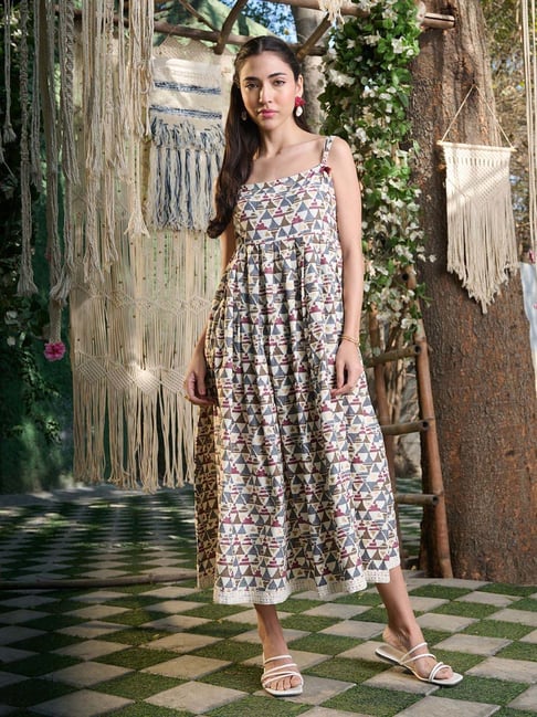 Stylum Beige Printed Ethnic Dress