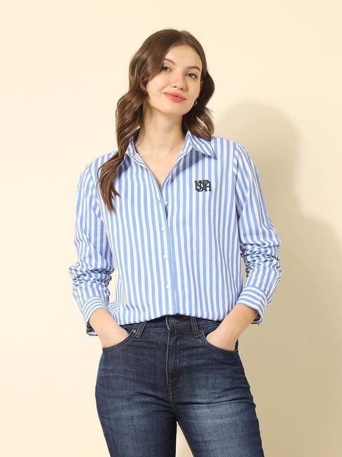 U.S. Polo Assn. Blue Cotton Striped Long Sleeves Shirt-picture-17