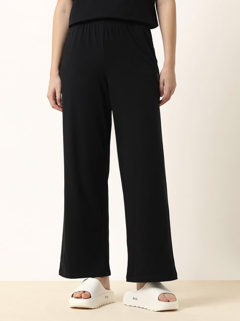 U.S. Polo Assn. Black Cotton Solid Trousers