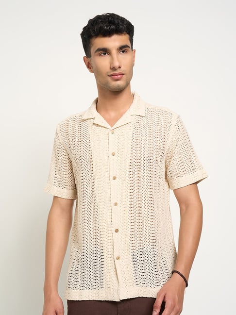7 Alt By Pantaloons Beige Relaxed Fit Self Pattern Shirt-picture-47