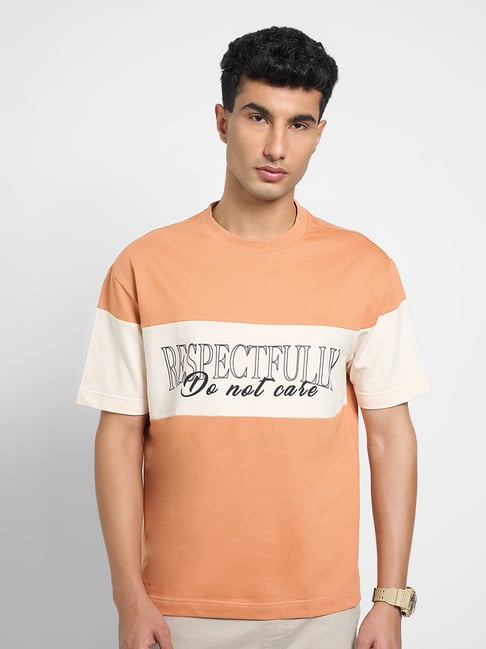 People By Pantaloons Orange Cotton Boxy Fit Printed T-Shirt-picture-36