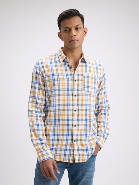 Pepe Jeans Orange & Blue Regular Fit Checks Shirt-picture-28