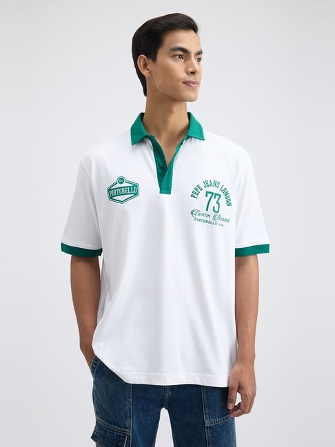 Pepe Jeans White Cotton Comfort Fit Printed Polo T-Shirt-picture-40