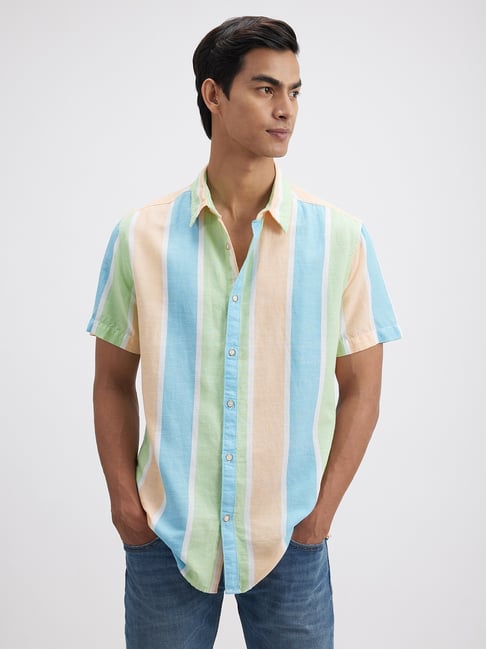 Pepe Jeans Peach & Blue Regular Fit Striped Shirt-picture-33