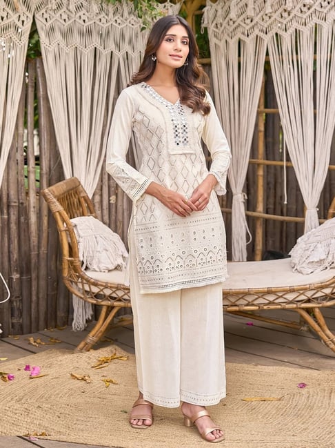 Autumnlane Off White Cotton Blend Comfort Fit Co-Ord Set