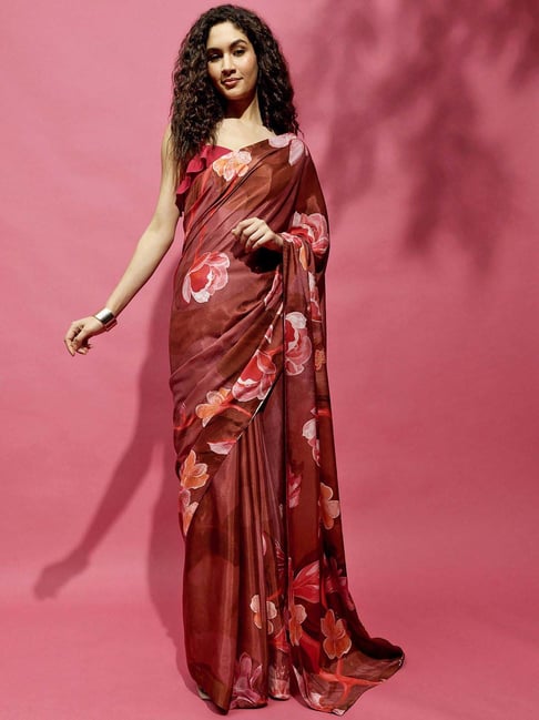 Navyasa By Liva Brown Floral Print Saree-picture-23