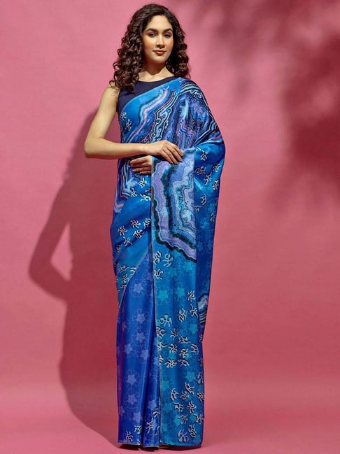Navyasa By Liva Blue Satin Printed Saree-picture-21