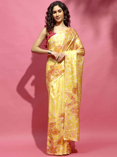 Navyasa By Liva Yellow Satin Printed Saree-picture-12