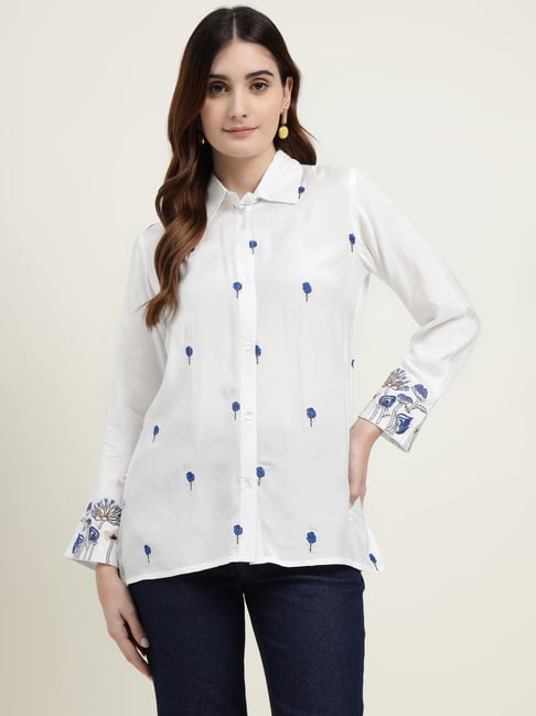 Zari Jaipur Blue Silk Blend Shirt-picture-14