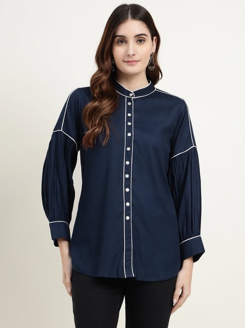 Zari Jaipur Blue Cotton Viscose Shirt-picture-12