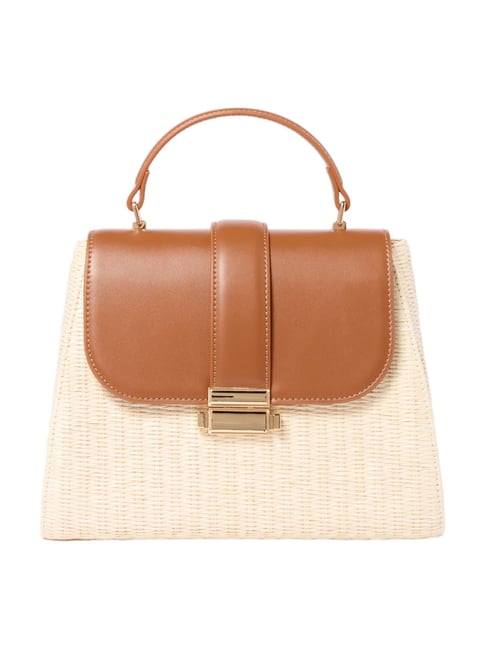forever new tan & natural weave billie woven medium shoulder bag