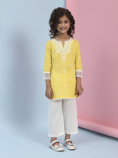Biba Girls Yellow Cotton Printed Kurti and Pant-picture-23
