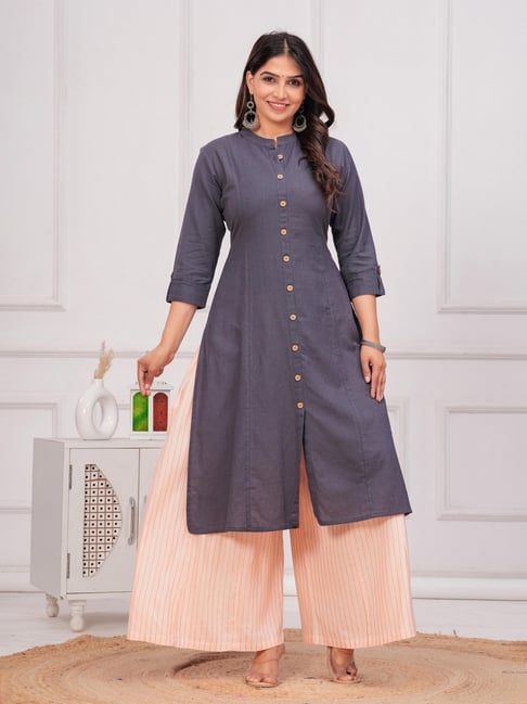Meeranshi Grey Cotton Solid Three-Quarter Sleeves Kurti-picture-35
