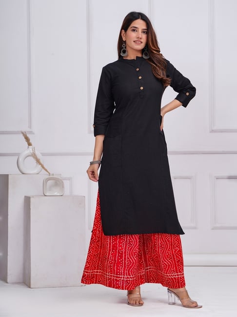 Meeranshi Black Cotton Solid Three-Quarter Sleeves Kurti-picture-16