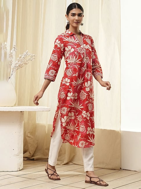 Biba Red Cotton Floral Kurta-picture-23