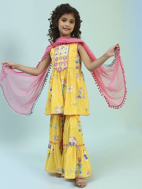 Biba Girls Yellow Cotton Embroidered Suit Set-picture-14