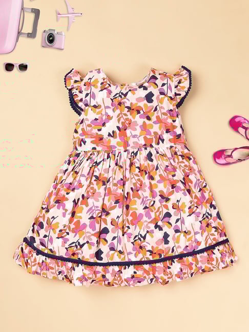 Teentrums Girls Peach Pom Pom Printed Dress-picture-14