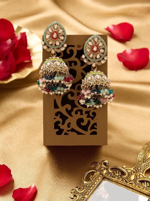 Zaveri Pearls Multicolor Stones Beads Embellished Antique Ethnic Jhumki Earring-picture-25