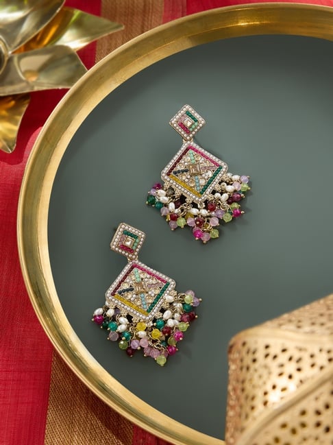 Zaveri Pearls MulticolorStones Beads Embellished Antique Ethnic Dangler Earring-picture-35