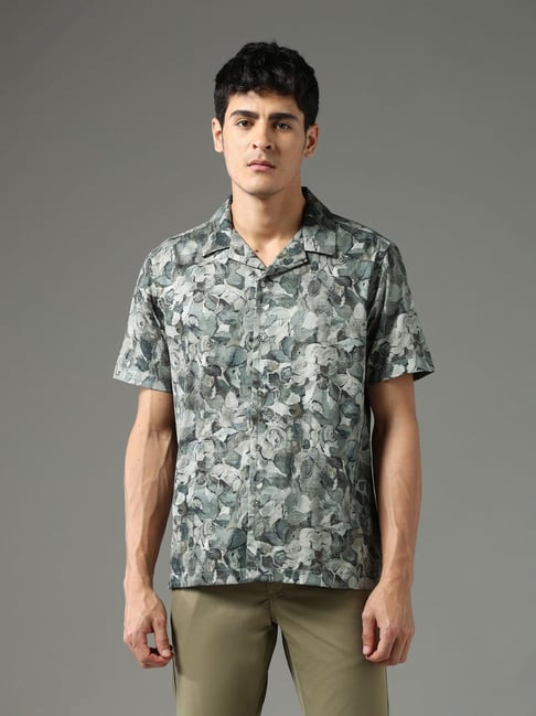 Arrow New York Grey Cotton Slim Fit Abstract Shirt