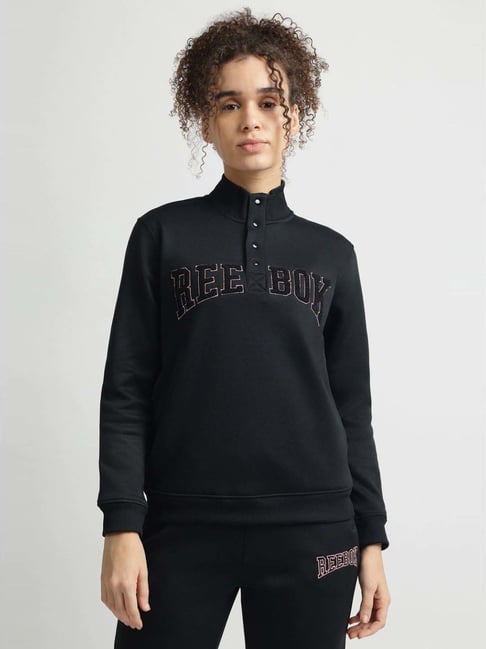 Reebok Black Regular Fit Embroidered Sweatshirt