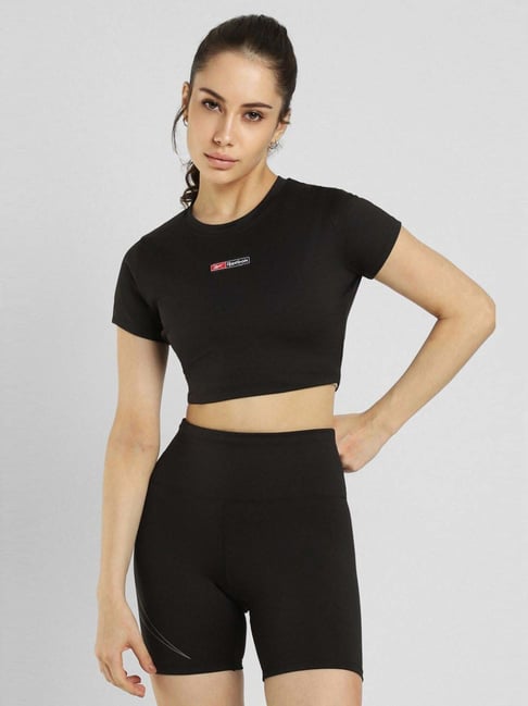 Reebok Black Slim Fit Printed Sports T-Shirt-image-25