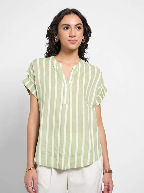 Annabelle by Pantaloons Green Striped Casual Shirt-picture-22