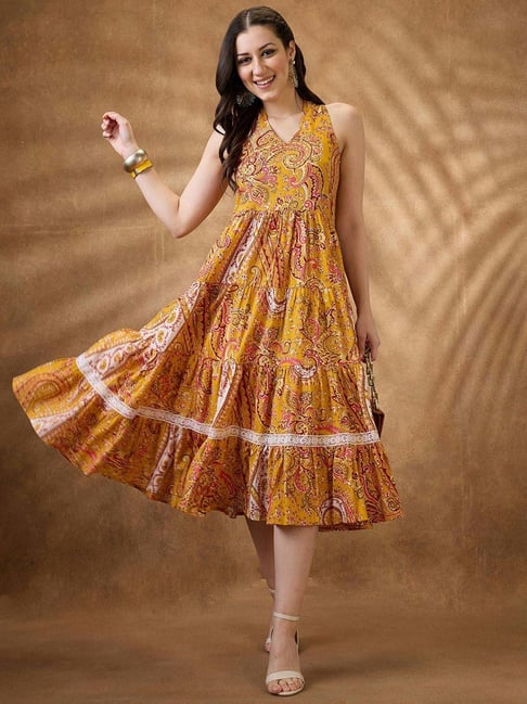 Midi Dress Globus Ethnic Wear Globus Women Multi-Colour Abstract