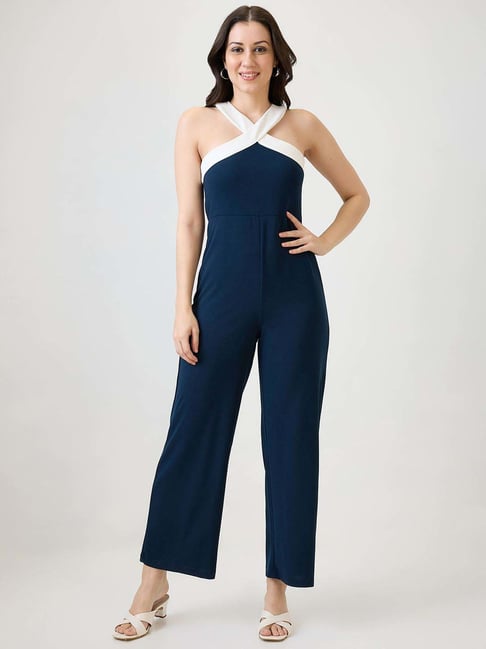 Globus Women Navy Blue Halter Style Back Neck Party Jumspuit-picture-25