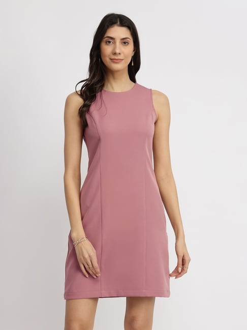 Fablestreet Pink Polyester Solid Sleeveless Dress-picture-40