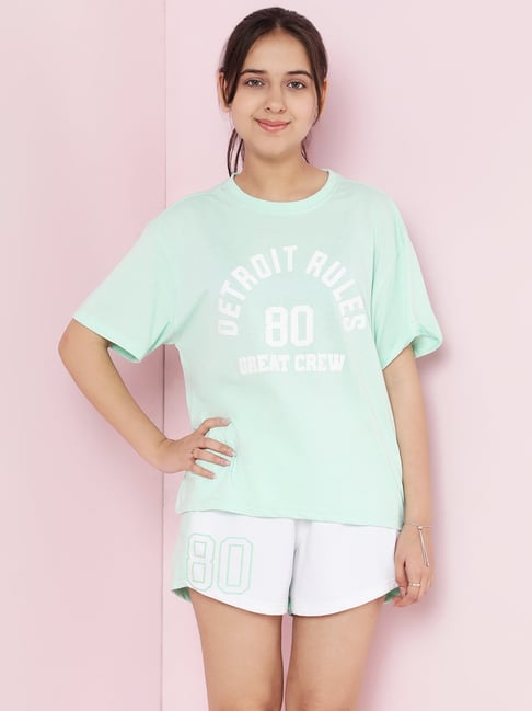 Lil Tomatoes Girls Green Cotton Regular Fit Night Suit