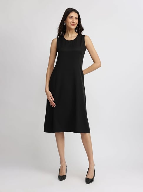 Fablestreet Black Polyester Solid Sleeveless Dress-picture-24