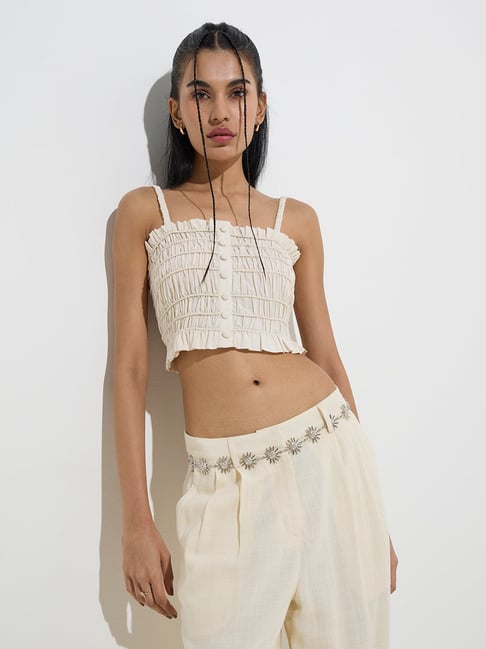 Nuon White Ruffle Sleeve Crop Top Nuon By Westside Off-White