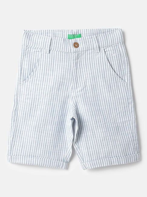 United Colors of Benetton Boys Blue Pure Cotton Striped Shorts