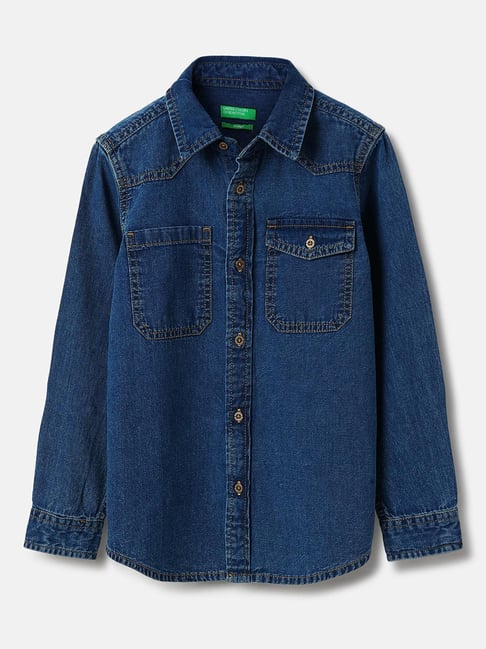 United Colors of Benetton Boys Blue Pure Cotton Shirt-picture-43