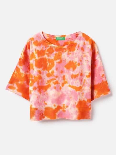 United Colors of Benetton Girls Pink Pure Cotton Tie & Dye Top-picture-38