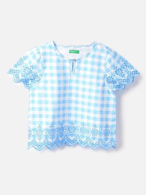 United Colors of Benetton Girls Blue Pure Cotton Checkered Top-picture-27
