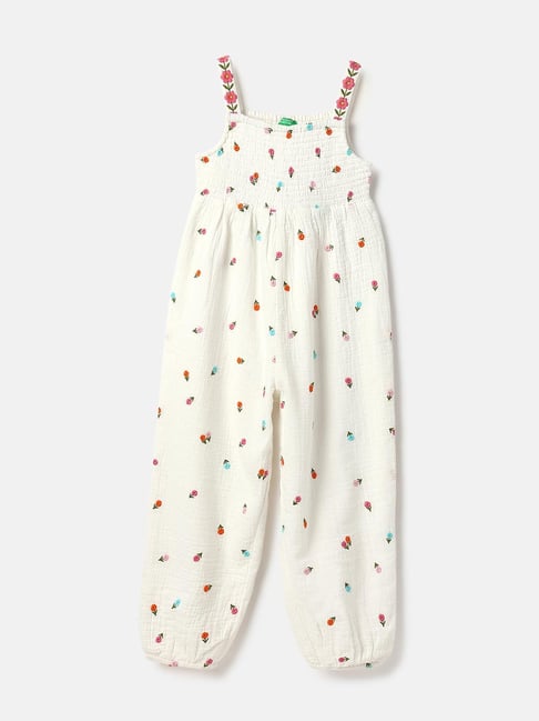 United Colors of Benetton Girls Off White Pure Cotton Embroidered