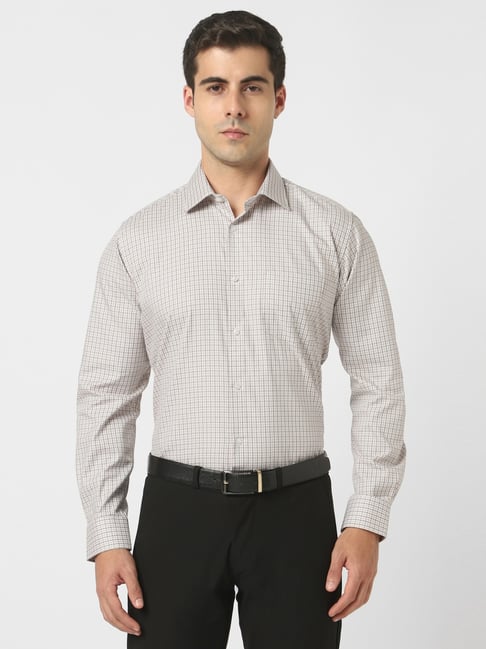 Van Heusen Beige Cotton Regular Fit Checks Shirt-picture-26