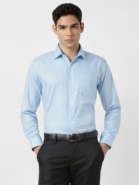 Van Heusen Blue Cotton Slim Fit Checks Shirt-picture-28