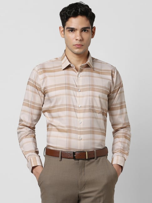Van Heusen Beige Slim Fit Checks Shirt-picture-14