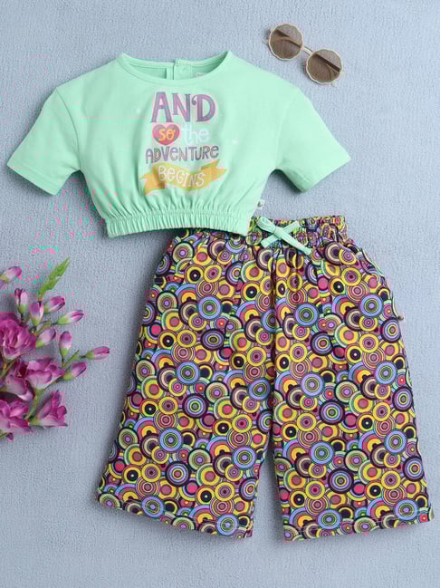 Bumzee Girls Green Cotton Graphic Top and Pant Set-picture-33