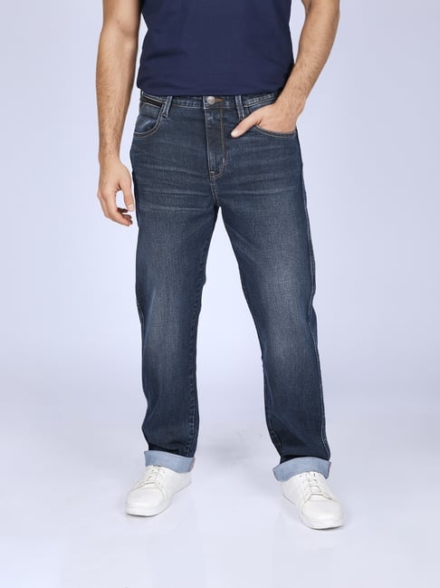 Wrangler Blue Cotton Polyblend Comfort Fit Solid Jeans-picture-12