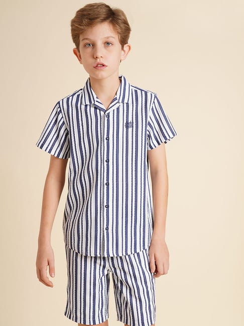 Jack & Jones Junior Boys Blue Stripes large Regular Fit Shirt-picture-11