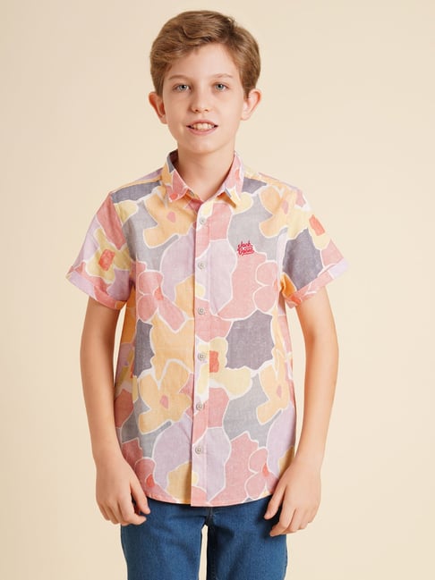 Jack & Jones Junior Boys Multicolor Abstract Regular Fit Shirt