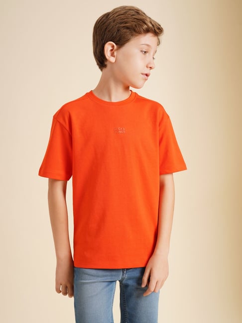 Buy Jack & Jones Junior Boys Orange Solid Over-sized Fit T