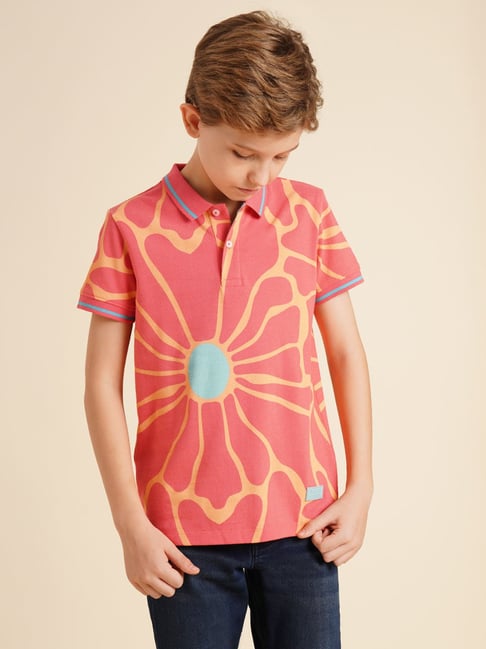 Jack & Jones Junior Boys Orange Abstract Regular Fit T-Shirt